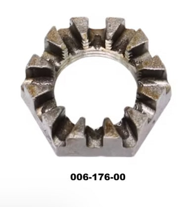Item ID 66366 , 006-176-00 Spindle Nut, Castle Hex Nut 1"-14 - 12-Castellations - BTR - #42 Spindle - 0.6K - 8K Capacity E-Z Lube