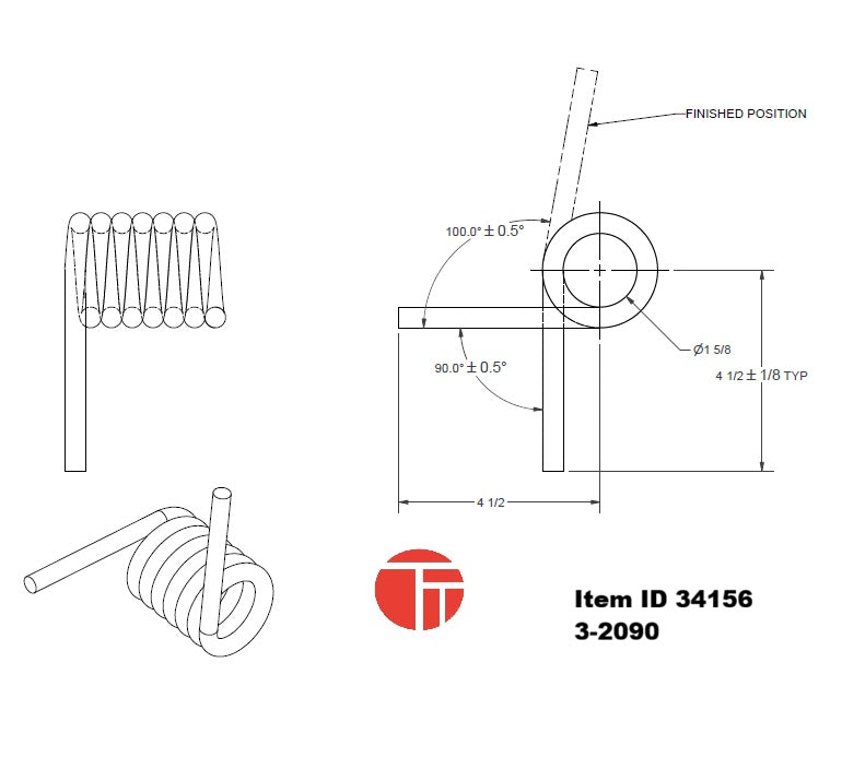 Item ID 34156 , 3-2090 Passenger Side Inside (TD220-Driver side) Spring Assisted Ramps - 270 Degrees 0.4375"
