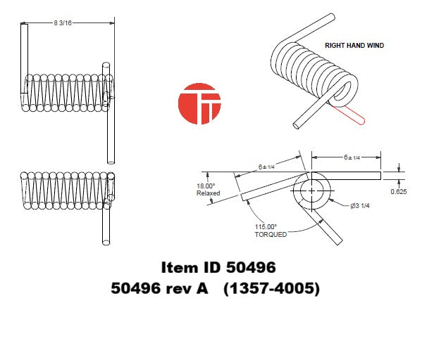 Item ID 50496 , DENDOFF 50496 rev A (1357-4005) Spring Torsion Ramp Lift Ground H/TD 20K-DPSAR