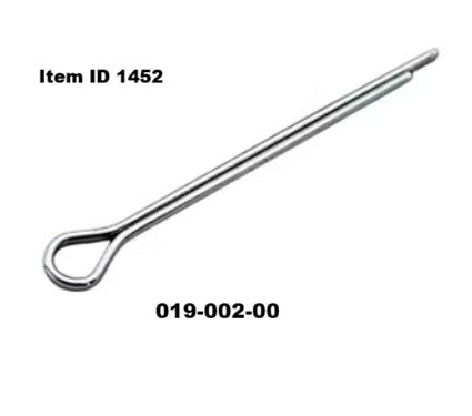 Item ID 1452 , 019-002-00 Spindle Cotter Pin 1/8" X 1-3/4", Overall Length 2-1/4"