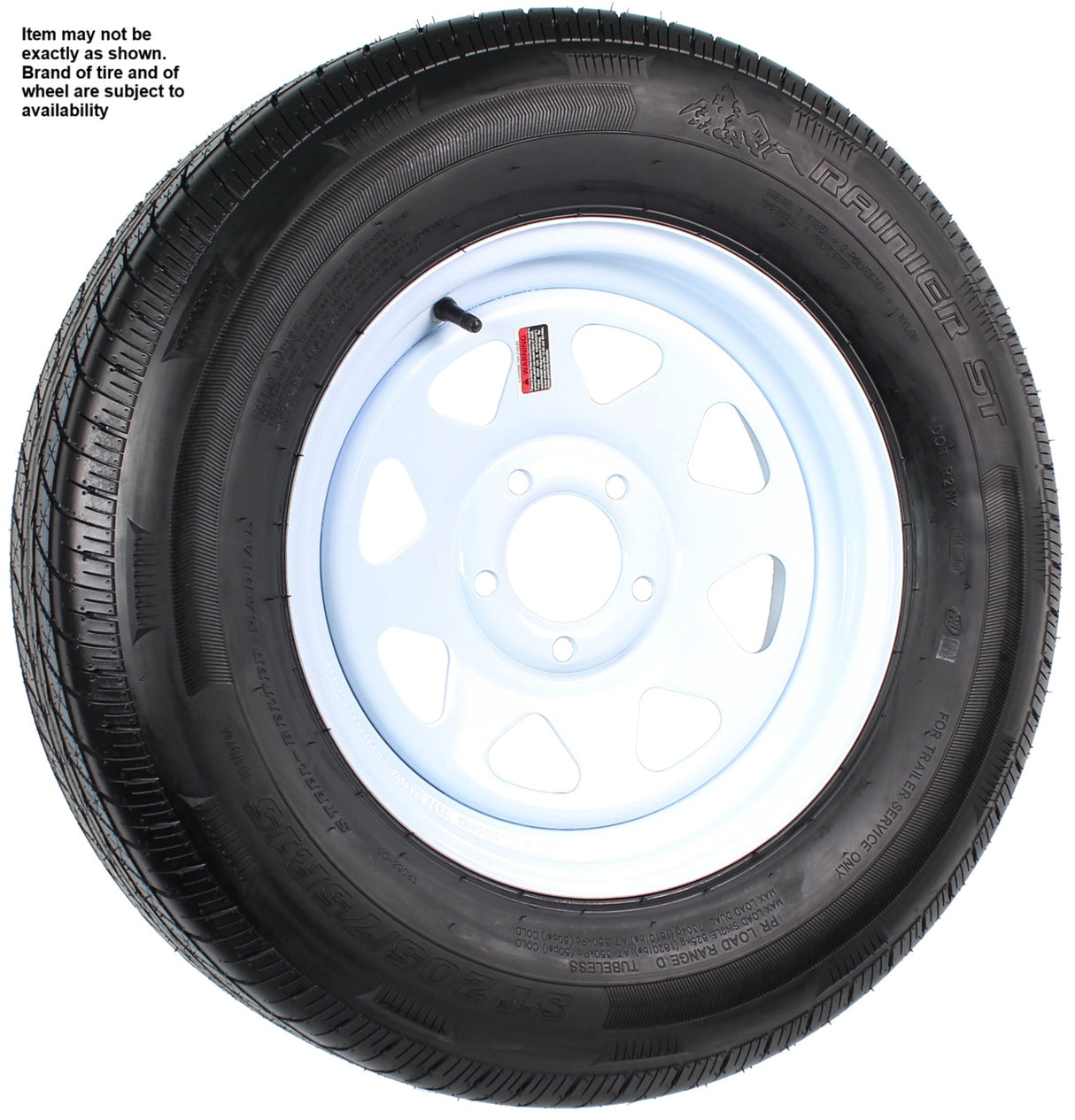 Item ID 20051 , 915-545-607 TIRE & WHEEL ASSEMBLY ST205/75R15 "D" ON WHITE 8-SPOKE 5 ON 4.5