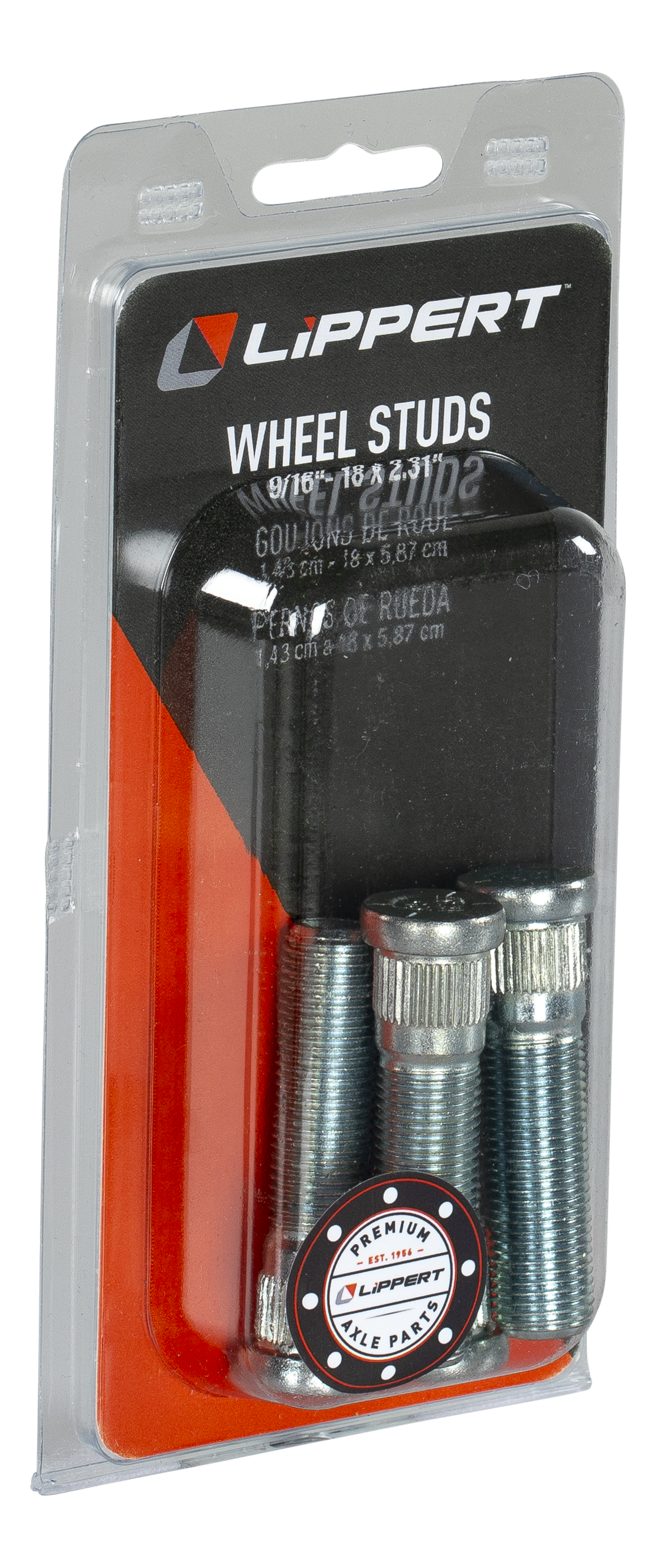 Item ID 66350 , 2023134014 Lippert Trailer Axle Wheel Stud - 0.617" Knurl, 9/16"-18 Thread Size, 2-5/16" Shoulder Length (4-Pack)