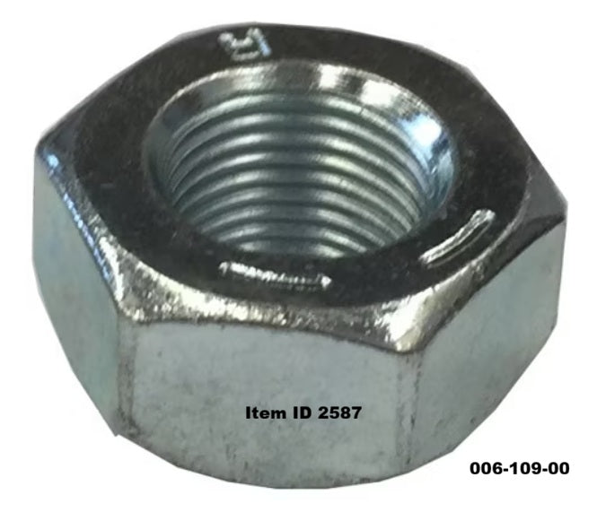 Item ID 2587 ,  006-109-00 Hex Wheel Nut, 90° Cone, 5/8"-18 ID 1 1/16" OD, Right Hand Thread