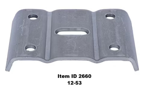 Item ID 2660 , 12-53 Axle U-Bolt Tie Plate, 10K Heavy Duty for 5" Round Axle Tube, 5/8" U-Bolt Holes for 3" Leaf Springs
