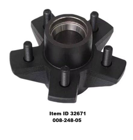 Item ID 32671 , 008-248-05 Dexter® Idler Hub, 3,500 Lbs, 5 on 4.5" Bolt Pattern, 1/2" Studs, 3,500 lb Capacity Per Pair, Grease Lubrication, Studs & Races Pressed In