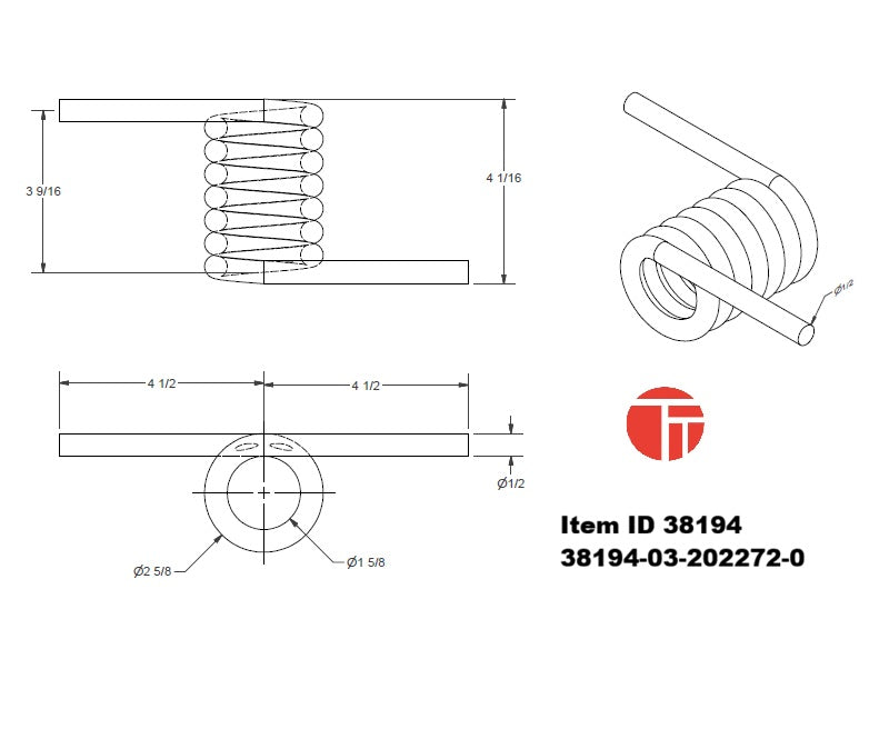 Item ID 38194 , 38194-03-202272-0 TORSION SPRING Ramp L/H (REM)- Replaces 3126 9Driver side Ramp - Outside)