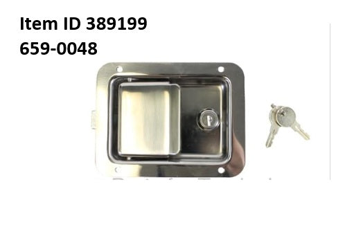 Item ID 38199 , 695-0048 Latch Handle with lock 4.75 X 3.75 Zink Plated