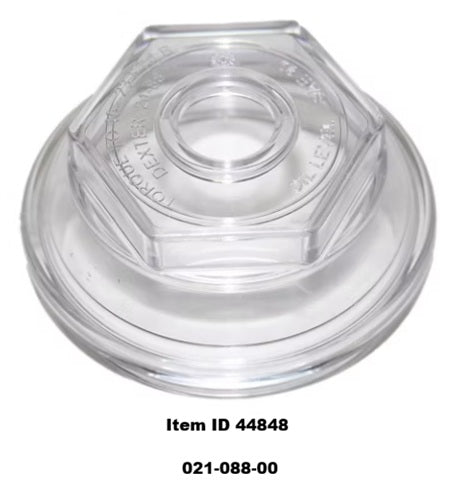 Item ID 44848 , 021-088-00  Dexter® Oil Cap, Threaded, Clear Lexan, 3.475" OD, For 9K And 10K GD (After 07/09)