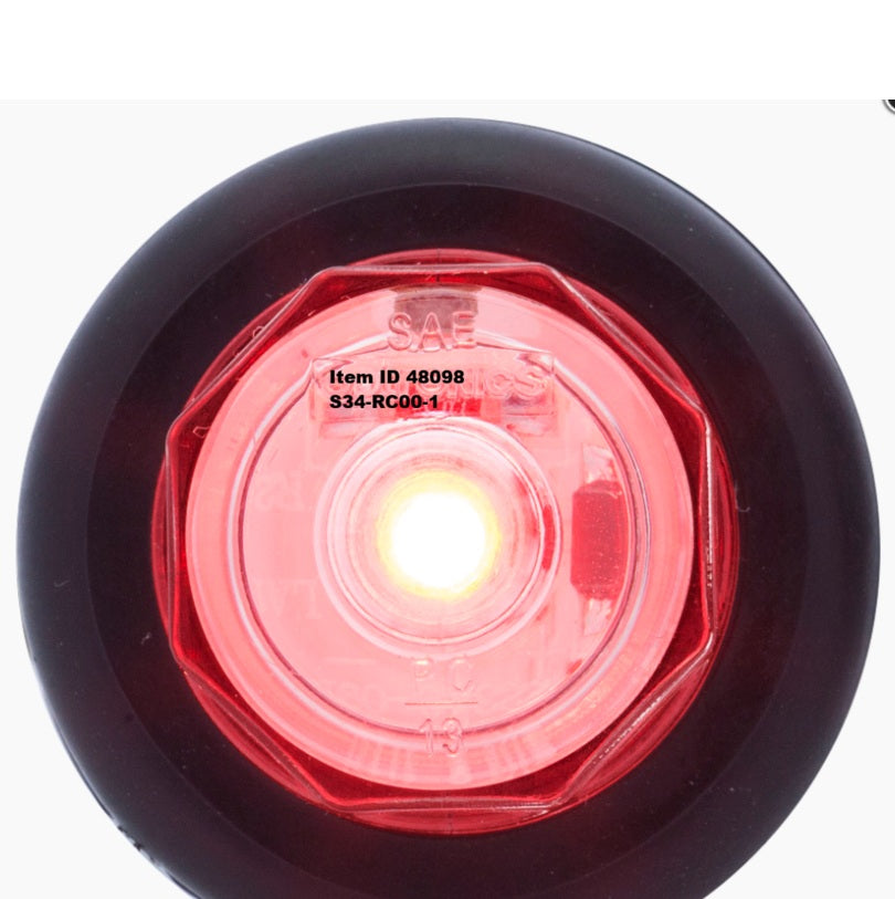 Item ID 48098 , S34-RC00-1 LIGHT CLEARANCE 0.75 DIA. ROUND LED RED CLEAR LENS w/GROMMET