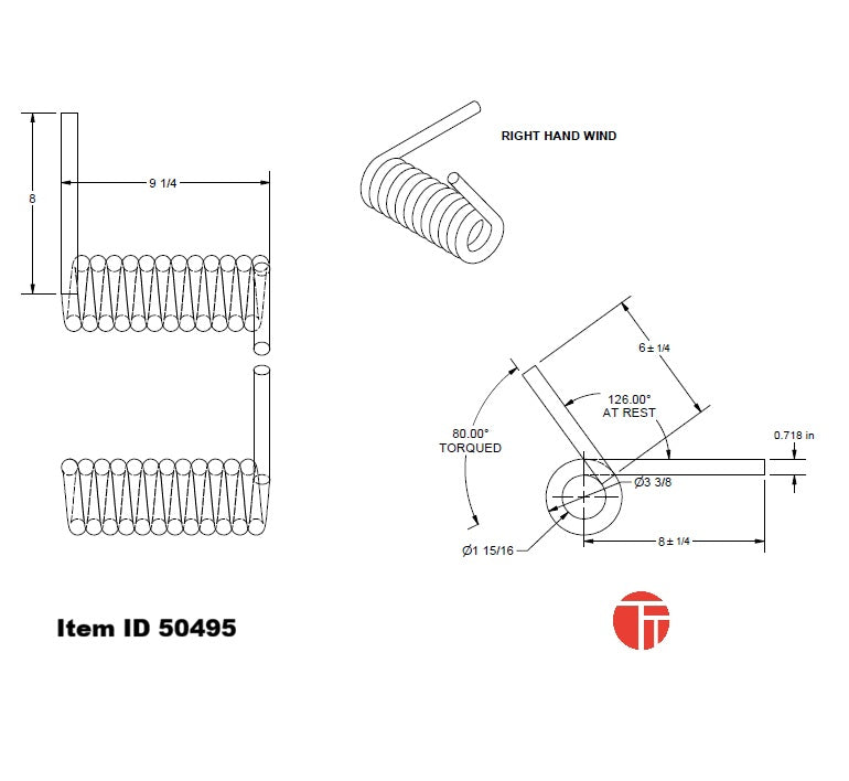 Item ID 50495 , 50495 rev A   (1357-4004 OLD) SPRING TORSION RAMP LIFT BT H/TD 20K - DPSAR