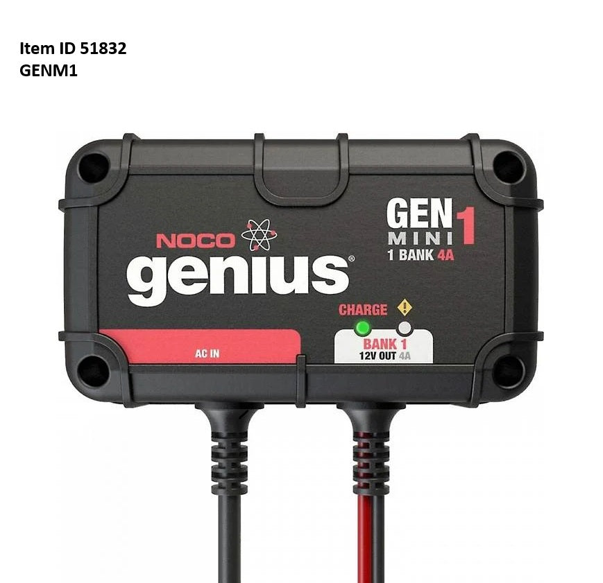 Item ID 51832 , GENM1  BATTERY CHARGER - 115VAC TO 12VDC - 4.0 AMP