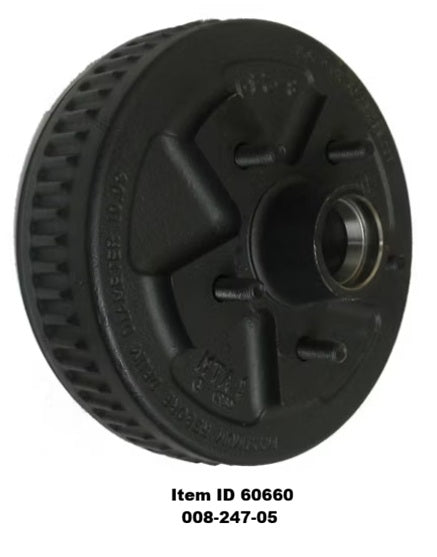 Item ID 60660 , 008-247-05 Dexter® One Piece Hub-Drum with Studs and Races For 3,500 LbsAxles, 1/2" Studs5 on 4.5" Bolt Pattern
