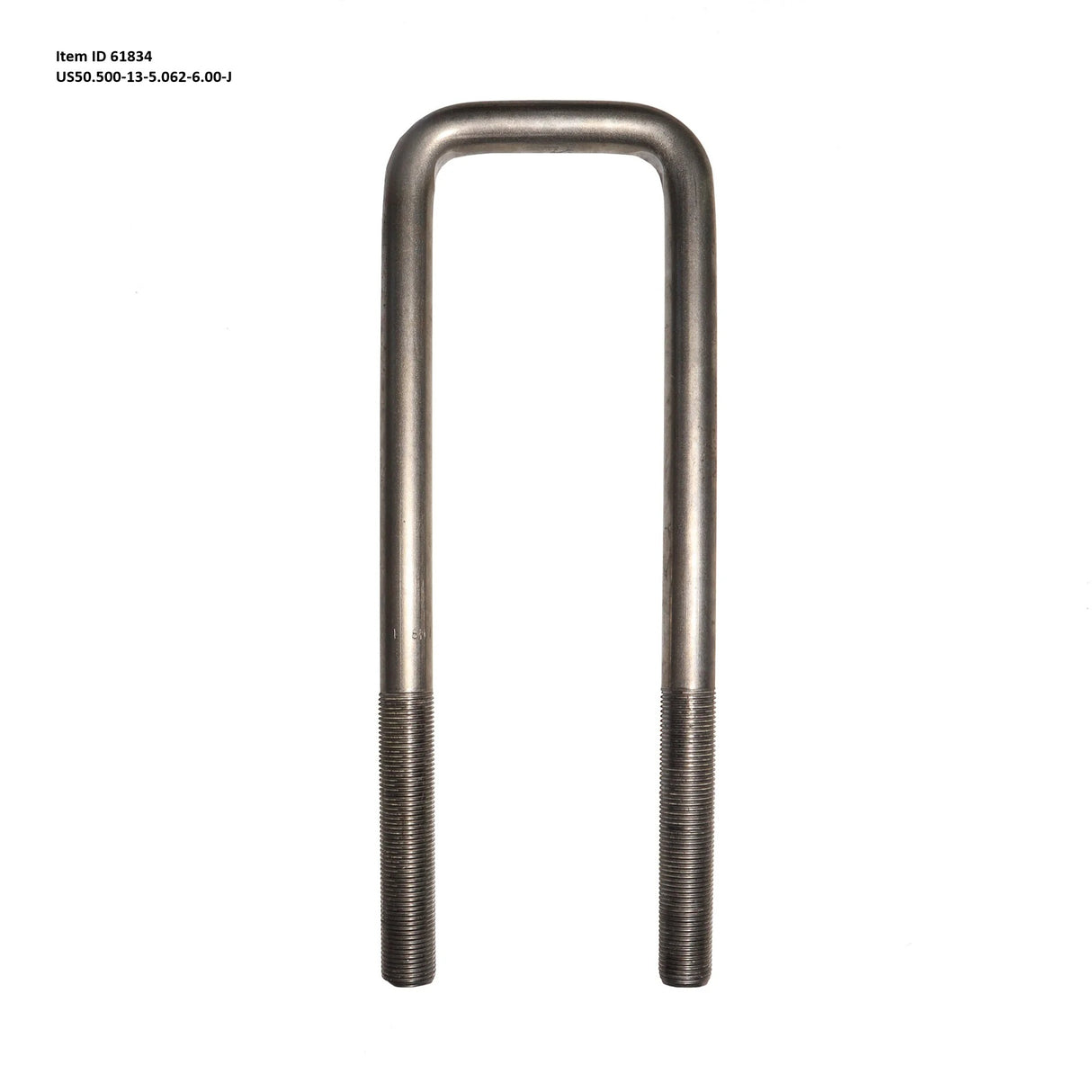 Item ID 61834 ,  U55.500-13-5.62-00-J - U-Bolt Square 0.5 DIA X5 5.0625 Inside Wide X 60 LG X 1.5 LG THD&nbsp;