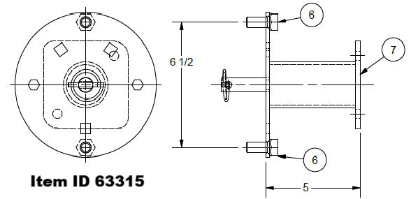 Item ID 63315 , 63315 KIT - SPARE TIRE CARRIER 8 0N 6.5 LOWBOY HORIZONTAL 5.0 HG w/ MOUNTING HARDWARE - BLACK