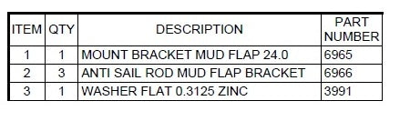 Item ID 20031 ,  Mud Flap Bracket Anti Sail
