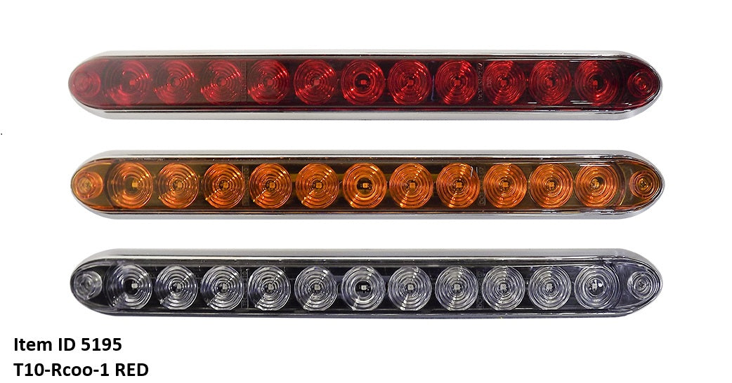 Item ID 51950 , T10-RC00-1 LIGHT BAR STOP/TURN/TAIL LIGHT LED LOW PROFILE CLEAR - RED